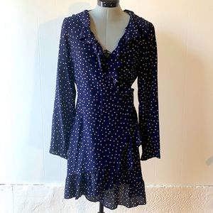 Realisation Par Navy Polka Dot Ruffle Mini Dress